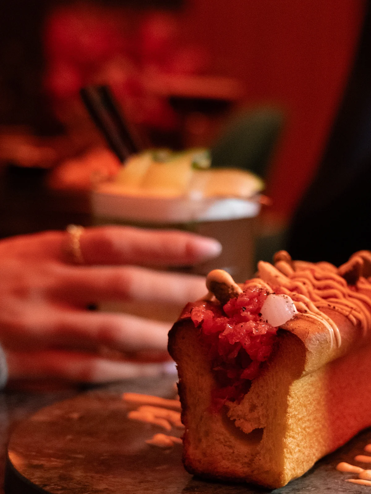 The lobster roll with cocktails at Mayfair